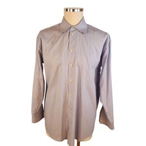 Kenneth Cole Reaction Mens Blue Stripe Wrinkle Free Dress Shirt M 15 12 32 33